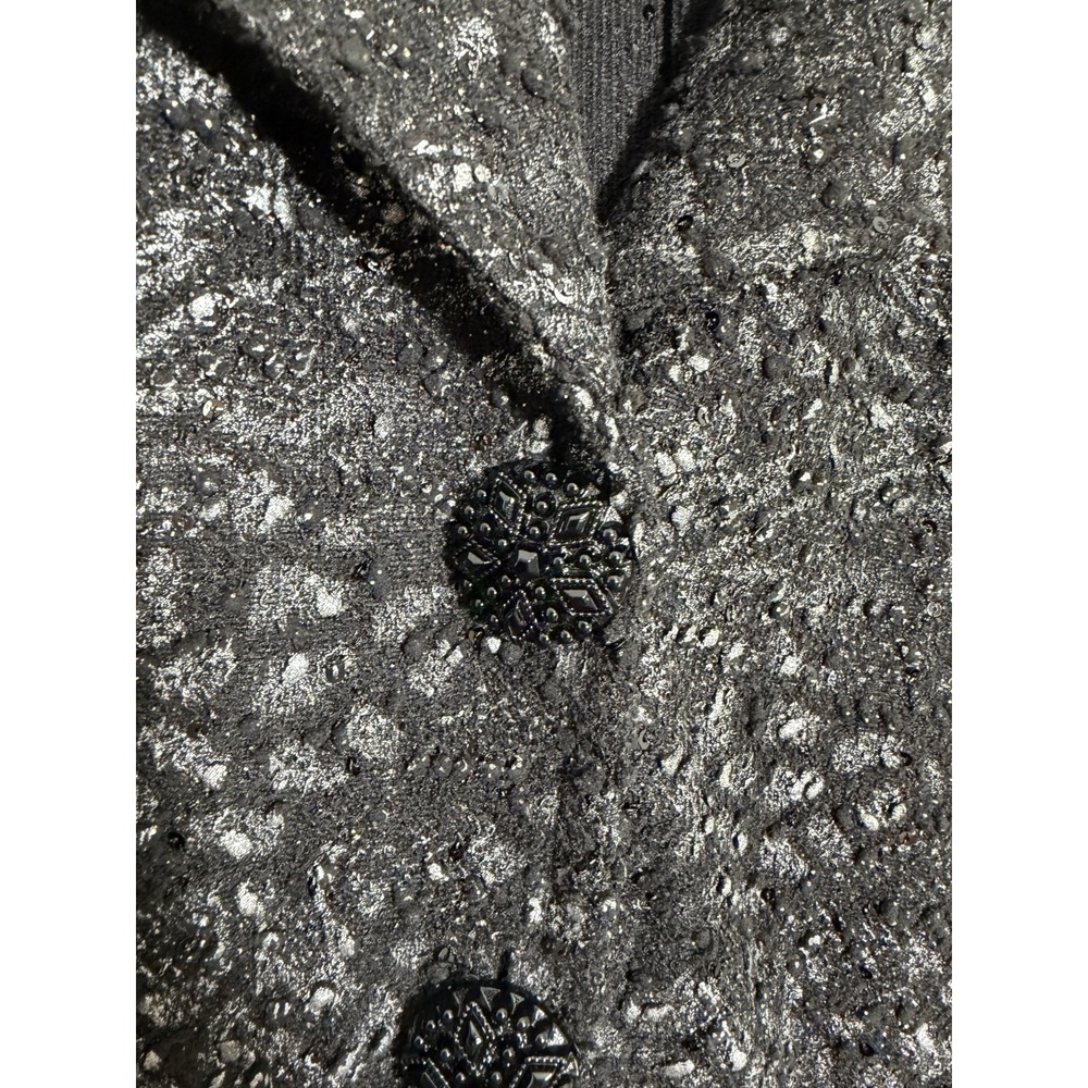 JM Collection Womens Black Textured Jacket Blazer L Buttons Metallic Speckle - Picture 6 of 7